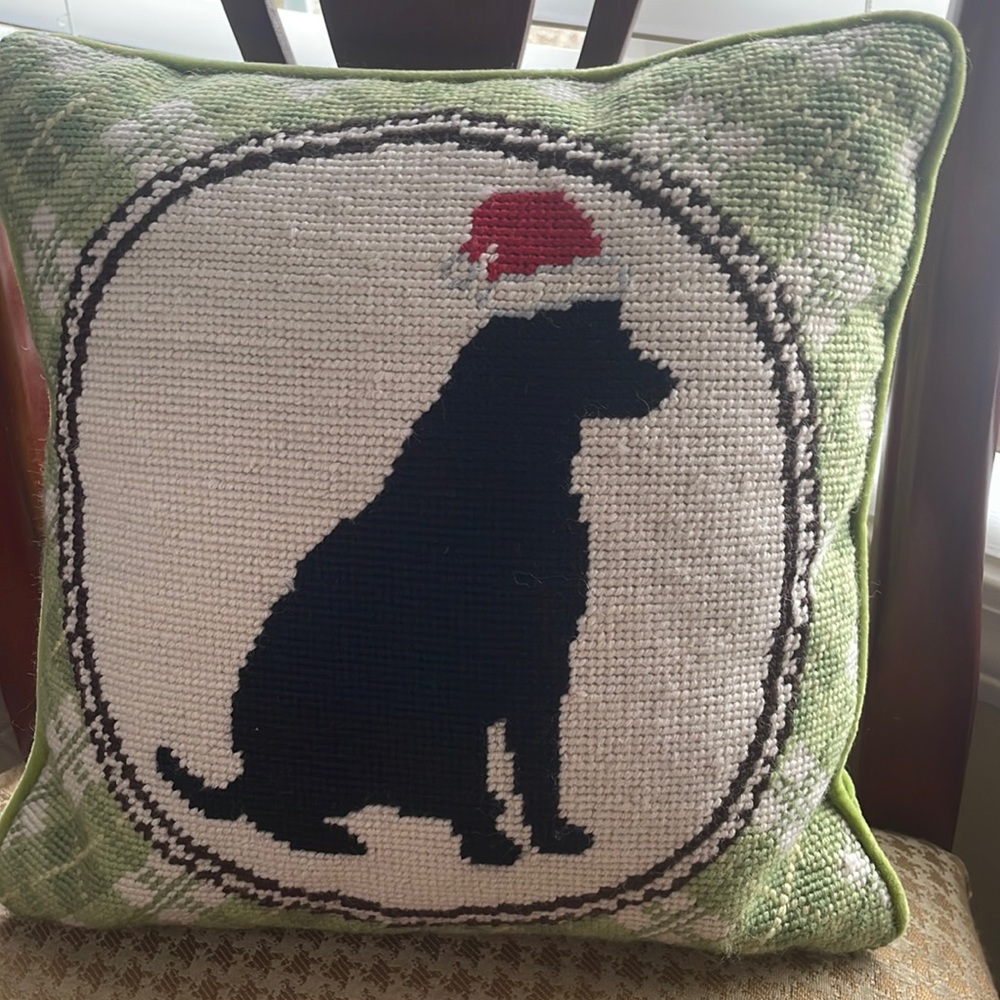 Vintage Needle Point-Lab Christmas Pillow